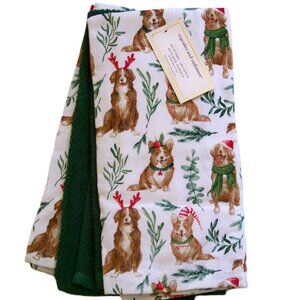 Cupcakes and Cashmere Kitchen Towels 3 Pc Set Christmas Dogs Corgi Cotton NWT